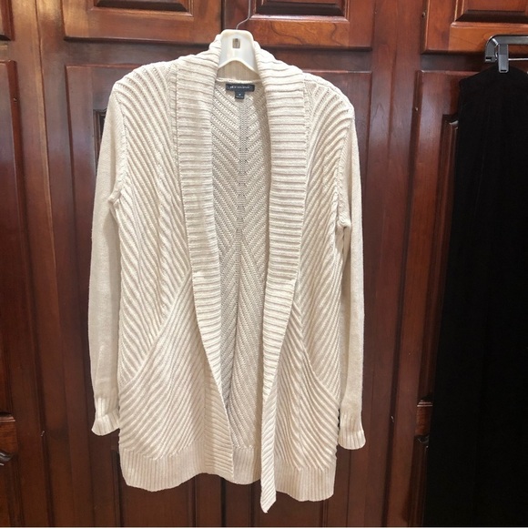 H by Halston Ivory Oatmeal Open Front Ribbed Cardigan Oversized Sweater Sz M - Picture 2 of 12